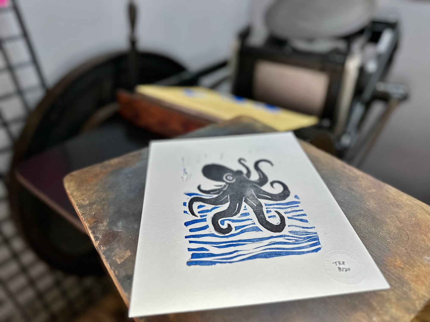 Release the Kraken – 8 x 10 linocut print