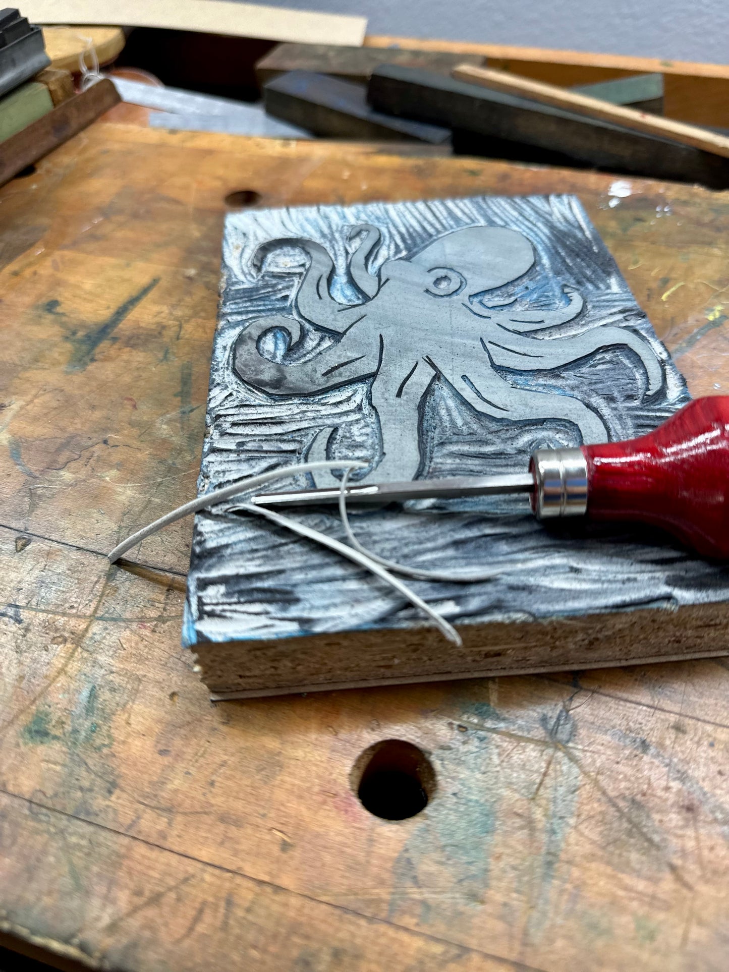 Release the Kraken – 8 x 10 linocut print