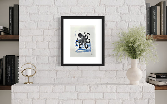 Release the Kraken  – 8 x 10 linocut print