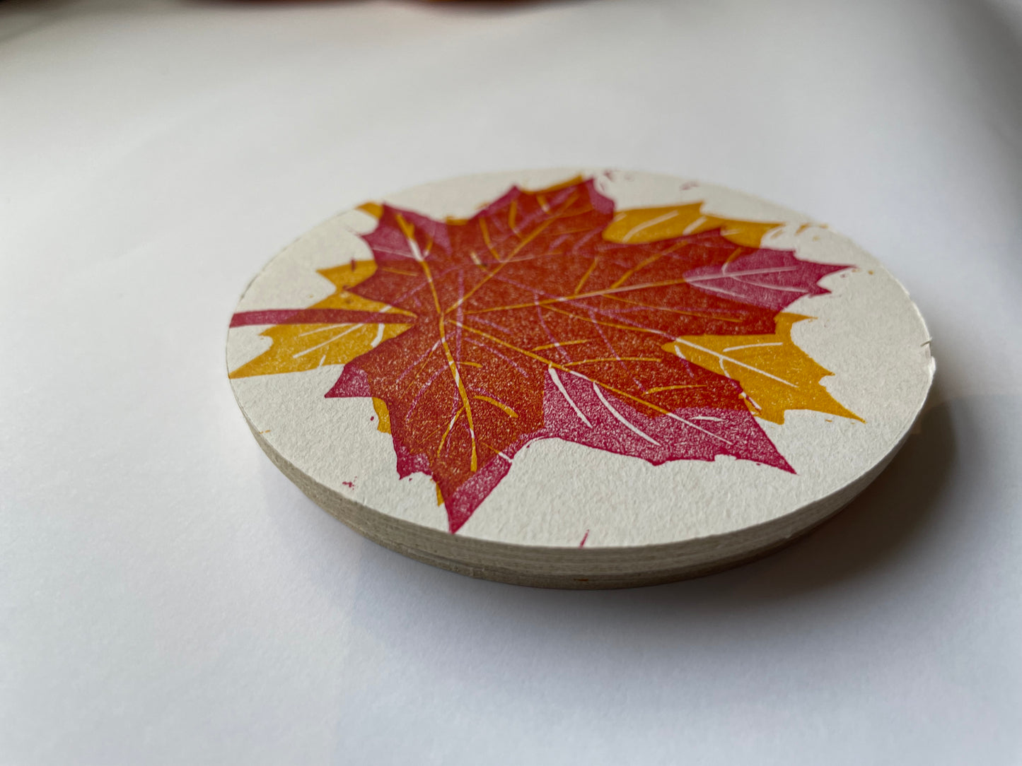 Fall foliage letterpress coaster set with leaves