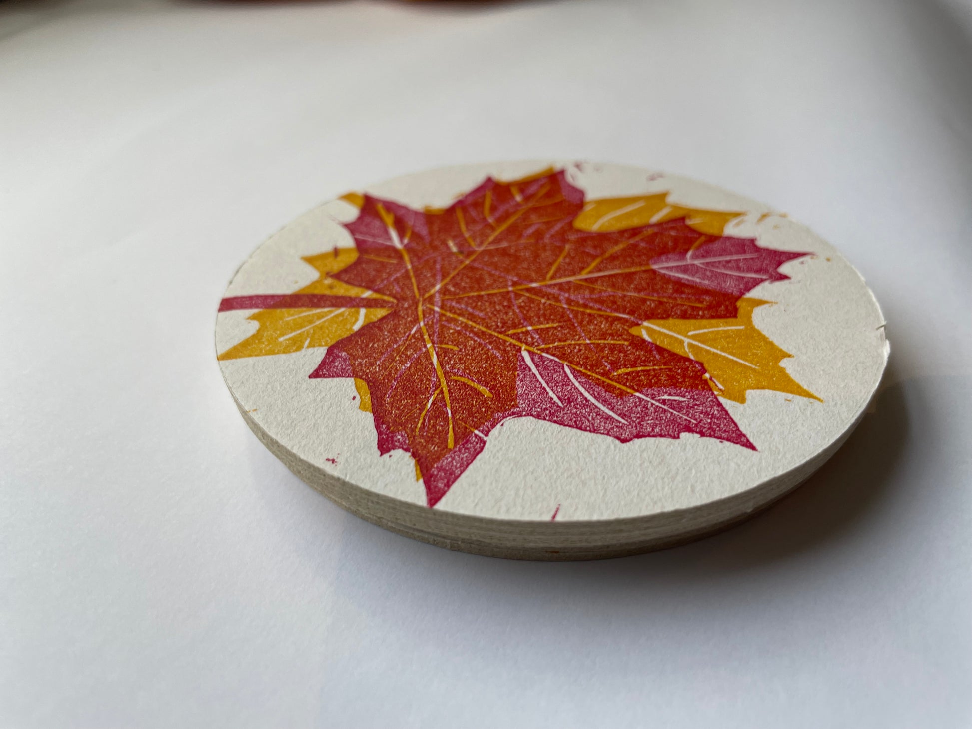 Fall foliage letterpress coaster set with leaves