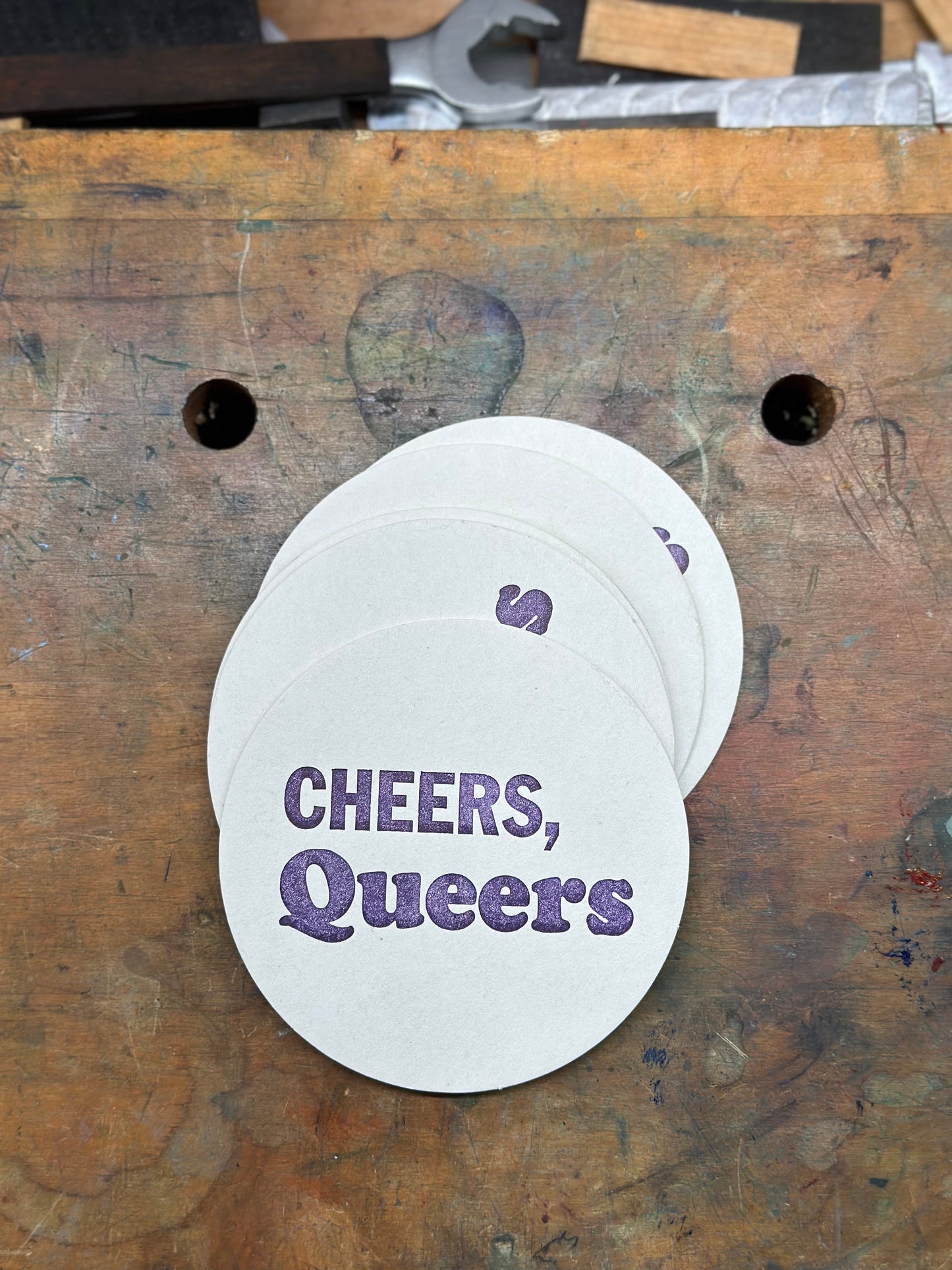 Cheers Queers letterpress coaster set