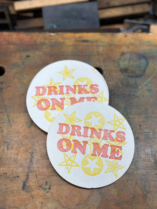 Drinks on me coaster set