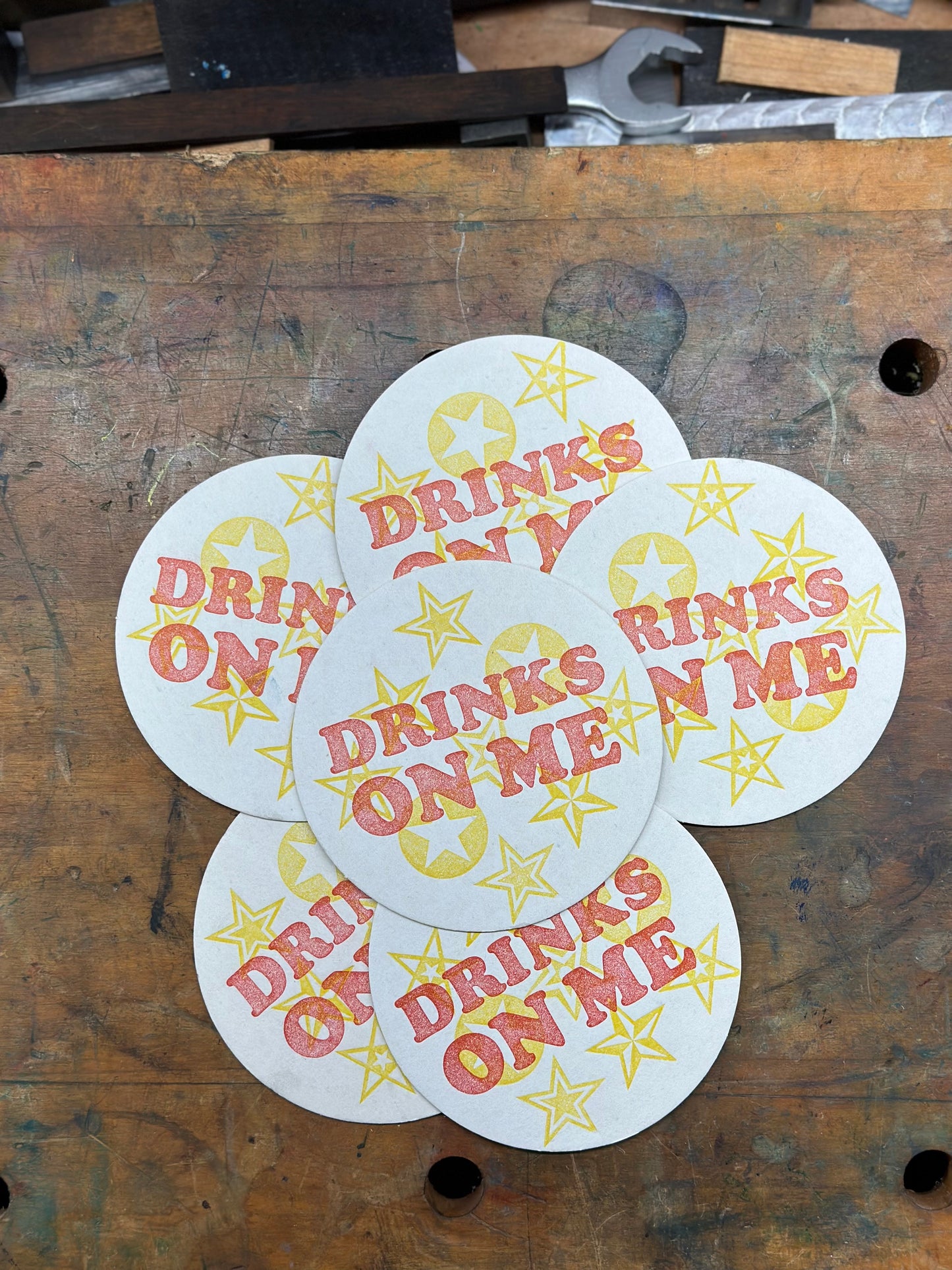 Drinks on me coaster set