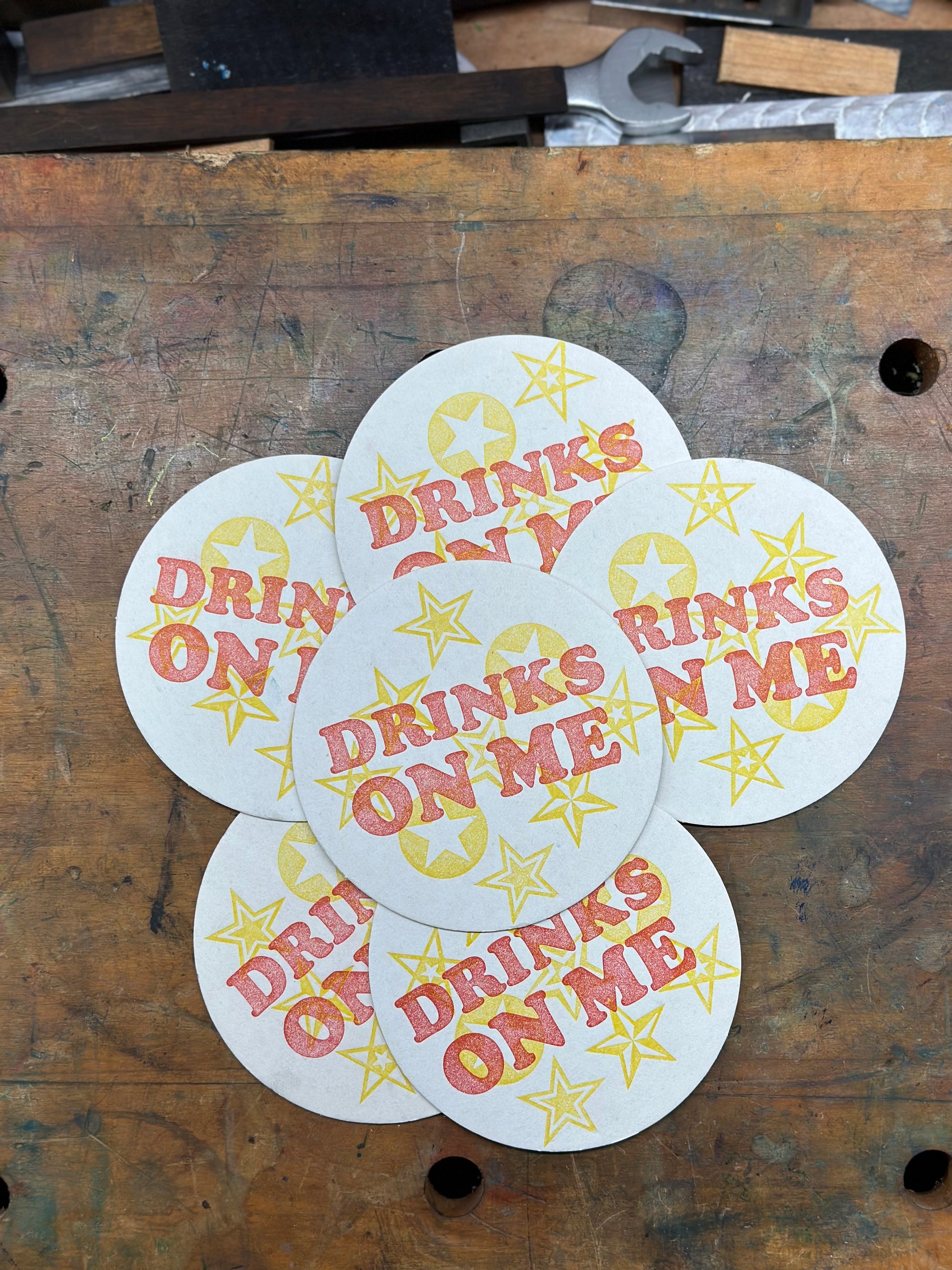 Drinks on me coaster set
