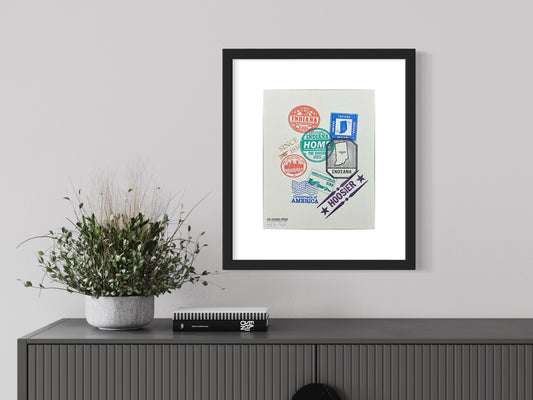 Passport to Indiana print in living room