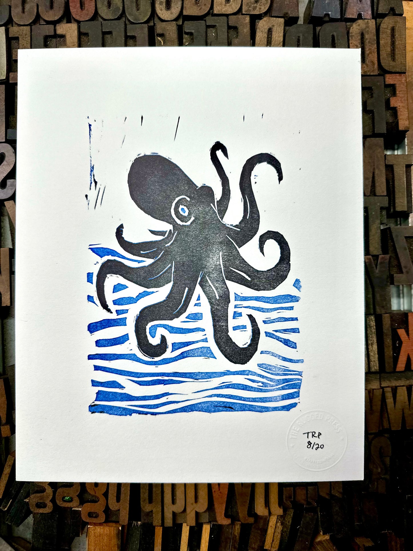 Release the Kraken  – 8 x 10 linocut print