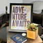 Adventure Awaits - 8x10 Letterpress print on road map displayed with passport